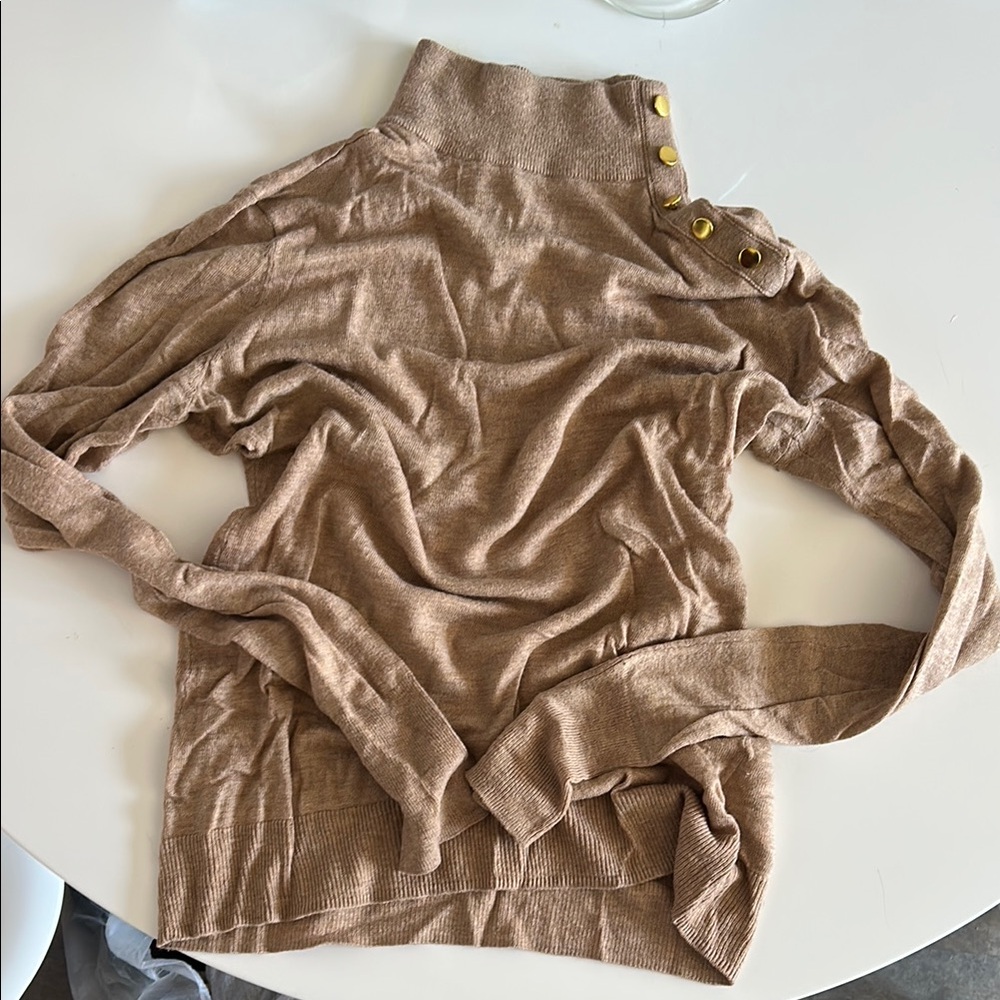 Brown Turtleneck Sweater with Gold Buttons